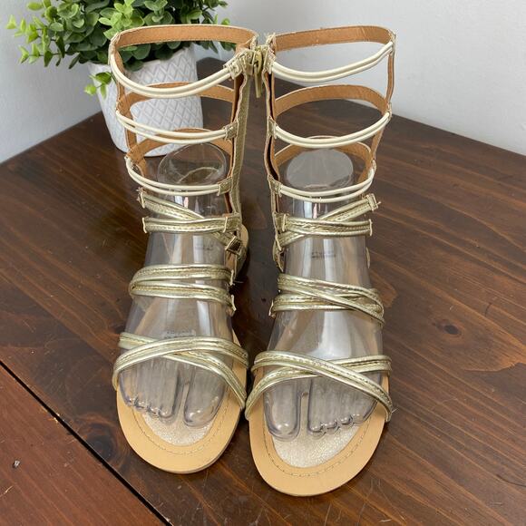 Stuart Weitzman Girls Camia Spartalo Gladiator Sandals Champagne Gold Size 4 - Picture 4 of 13